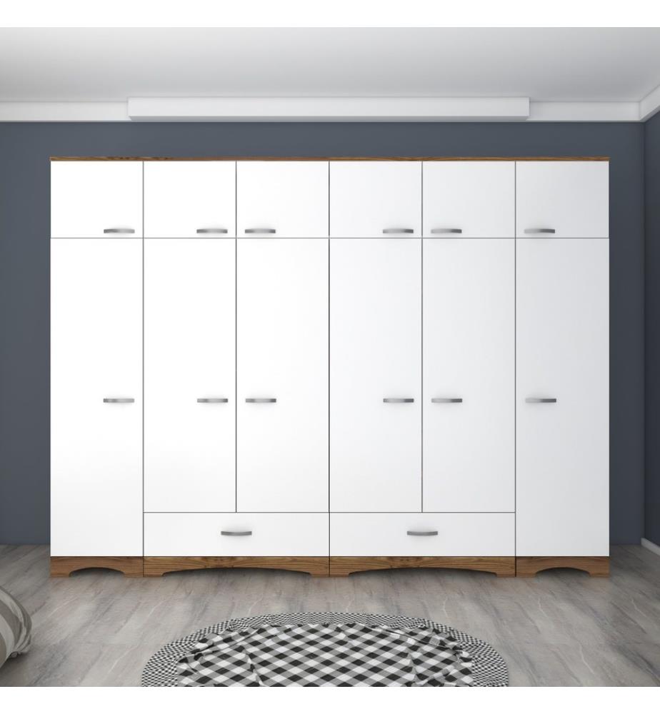 Kleiderschrank - Walnuss Weiss