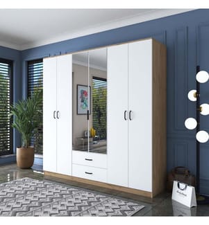 Kleiderschrank - Walnuss Weiss
