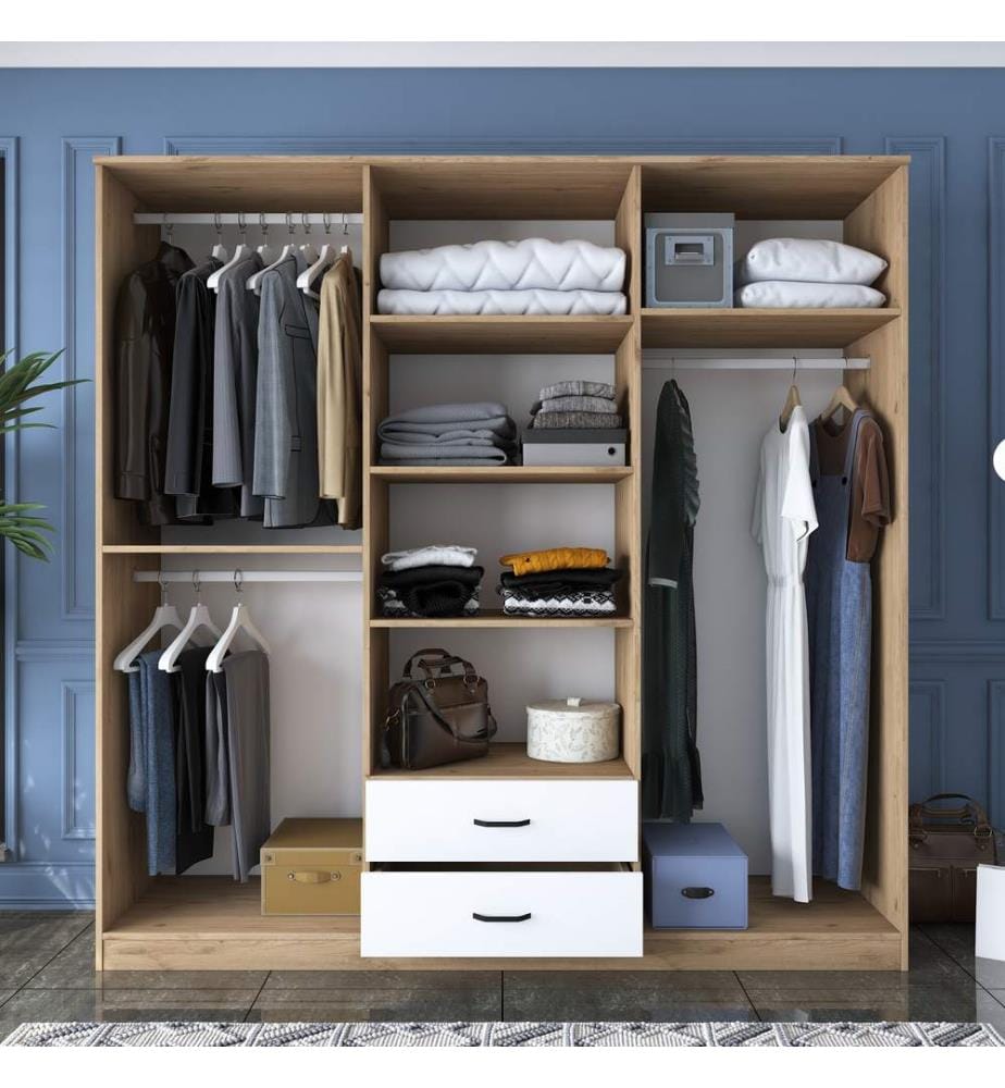 Kleiderschrank - Walnuss Weiss