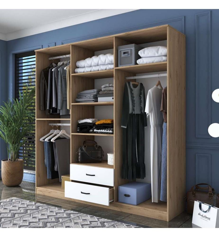 Kleiderschrank - Walnuss Weiss