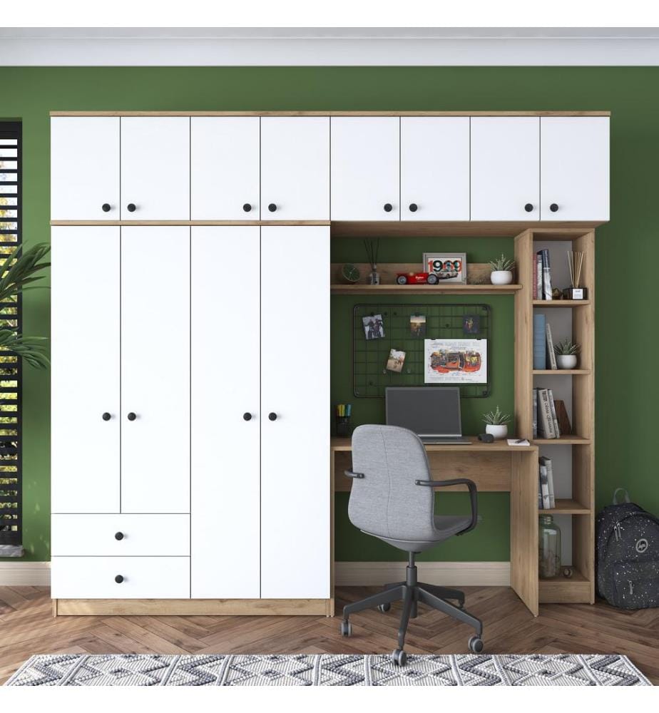 Arbeitszimmer-Schlafzimmer-Set - Walnuss Weiss