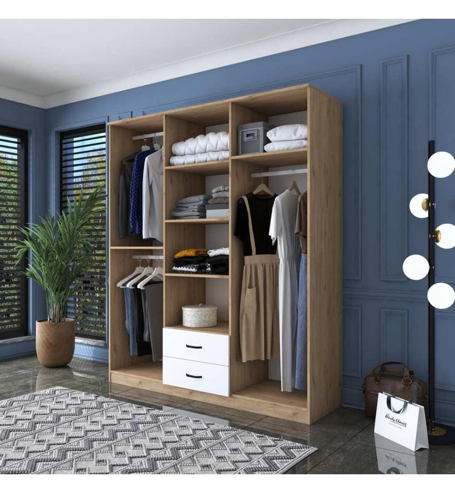 Kleiderschrank - Walnuss Weiss