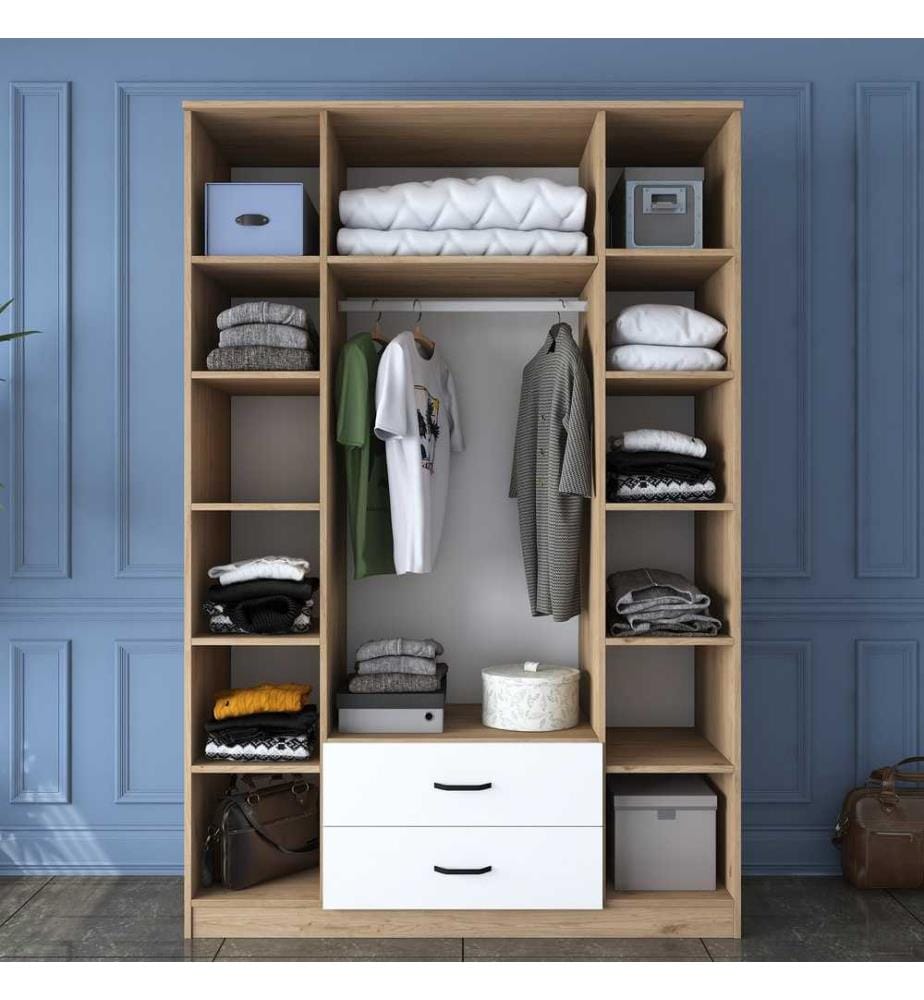 Kleiderschrank - Walnuss Weiss