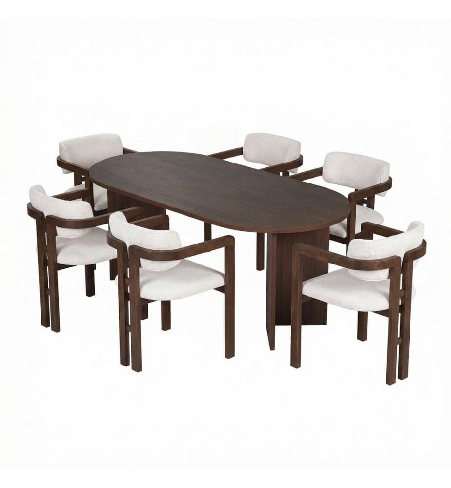 Esstisch & Stühle (7-teilig) - Milano Nussbaum Dunkel Nussbaum Weiss