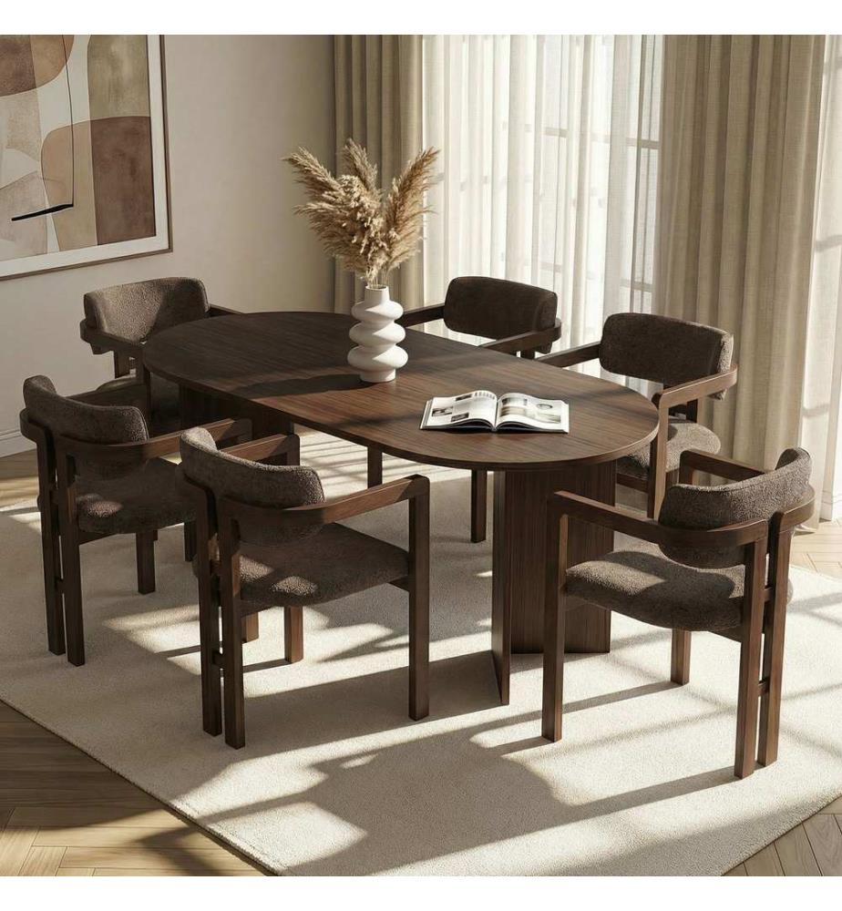 Esstisch & Stühle Set (7 Teile) - Milano Nussbaum Dunkel Nussbaum Braun