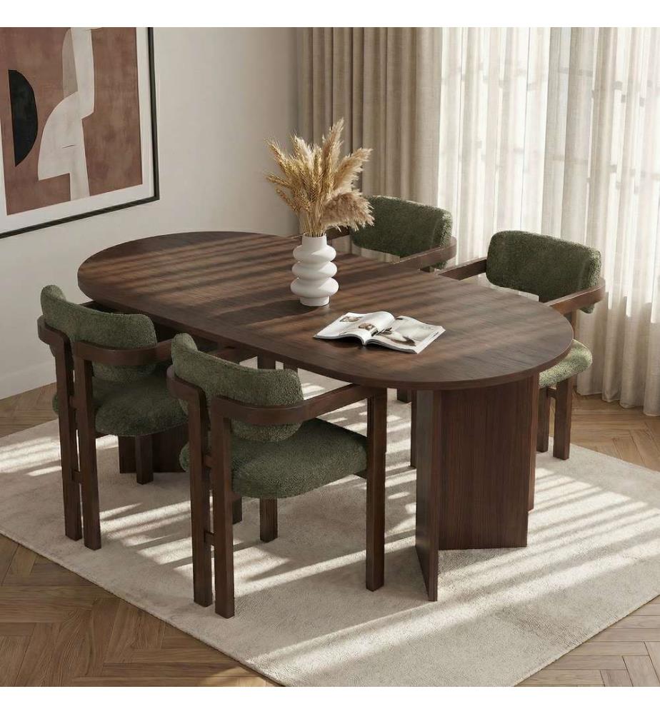 Esstisch & Stühle Set (5 Teile) - Milano Nussbaum Dunkel Nussbaum Grün