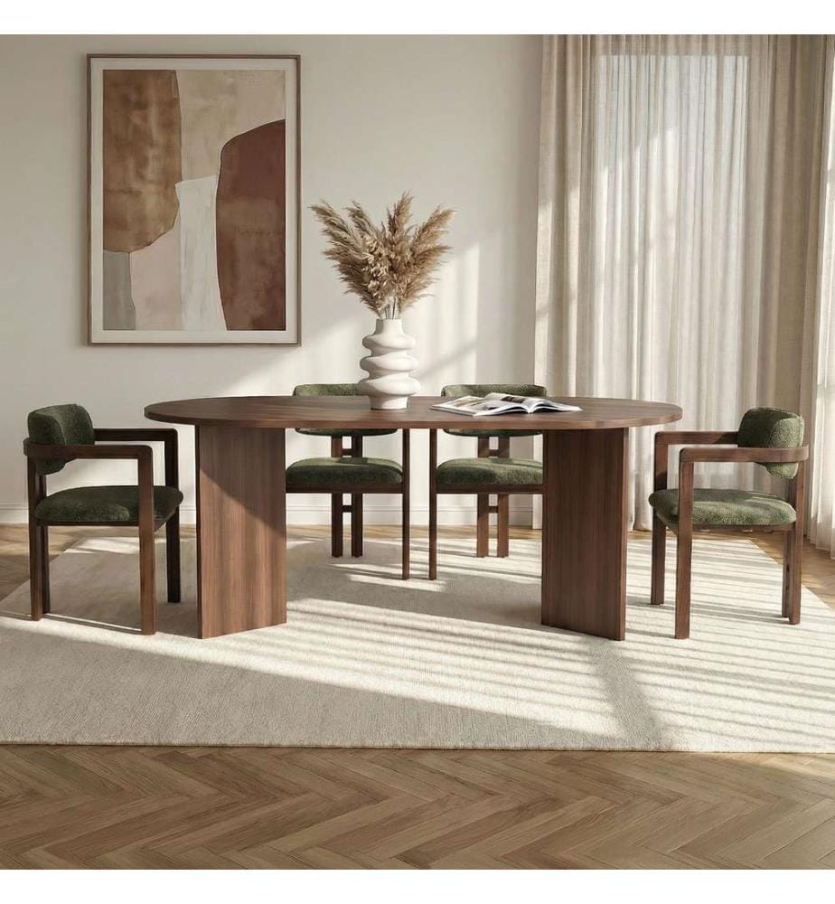 Esstisch & Stühle Set (5 Teile) - Milano Nussbaum Dunkel Nussbaum Grün