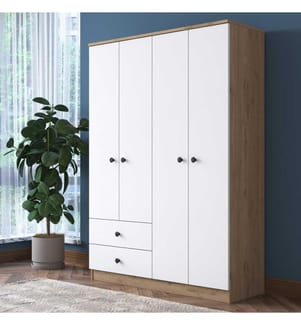 Kleiderschrank - Walnuss Weiss