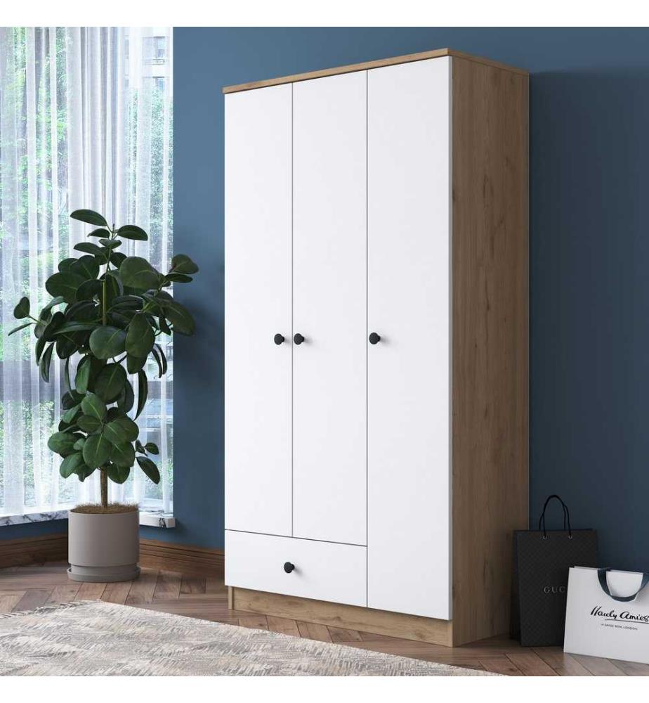 Kleiderschrank - Walnuss Weiss