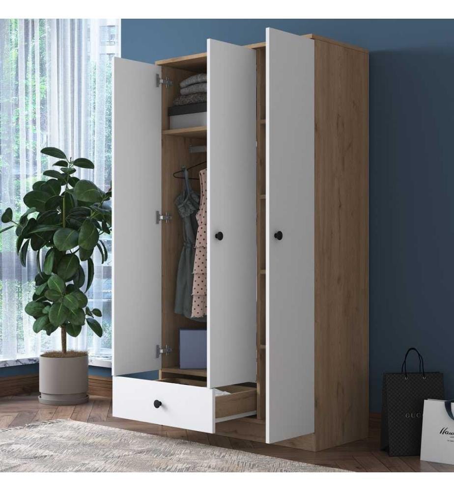 Kleiderschrank - Walnuss Weiss