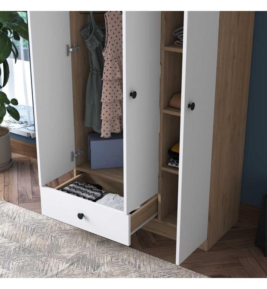 Kleiderschrank - Walnuss Weiss
