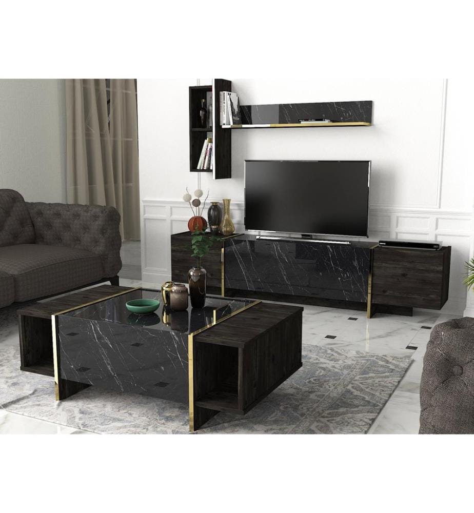 Wohnzimmer-Möbel-Set - Schwarz-Gold