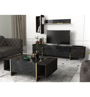 Wohnzimmer-Möbel-Set - Schwarz-Gold