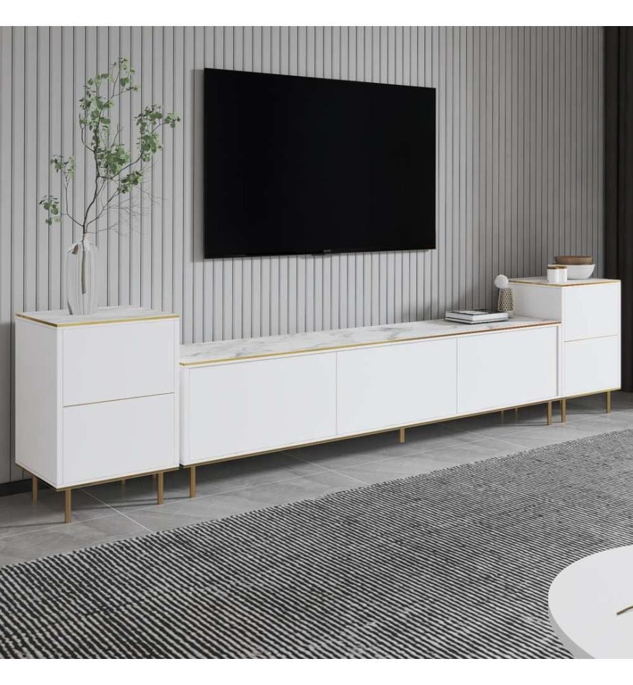 TV-Schrank - Weisser Marmor Gold