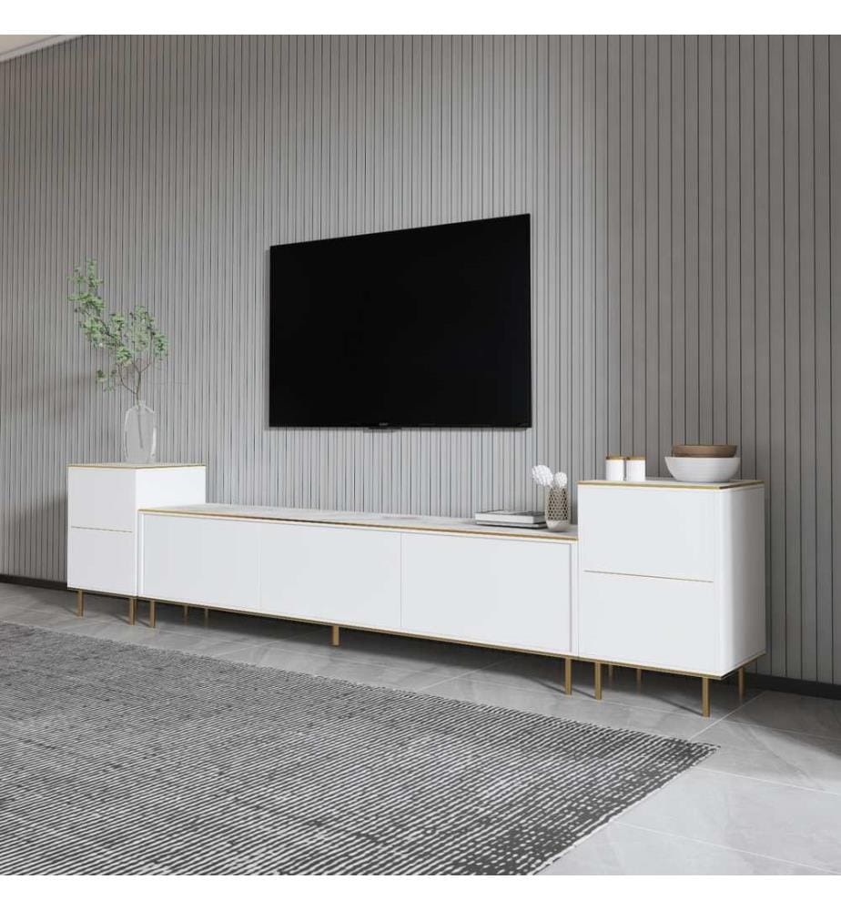 TV-Schrank - Weisser Marmor Gold