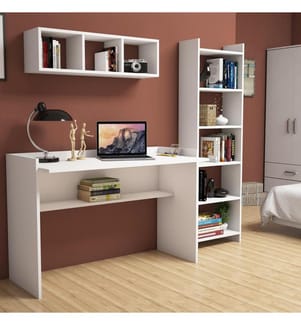 Arbeitstisch & Bücherregal - Weiss
