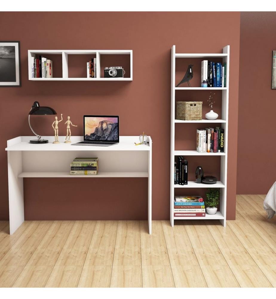 Arbeitstisch & Bücherregal - Weiss