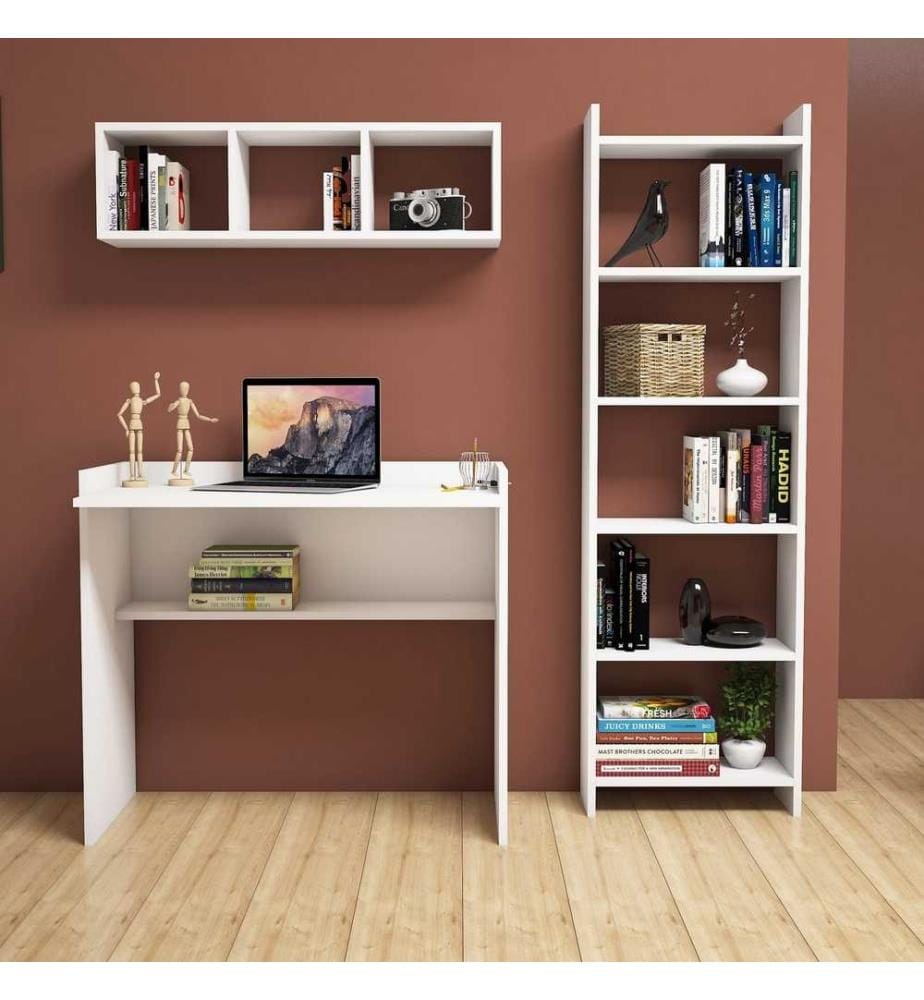 Arbeitstisch & Bücherregal - Weiss