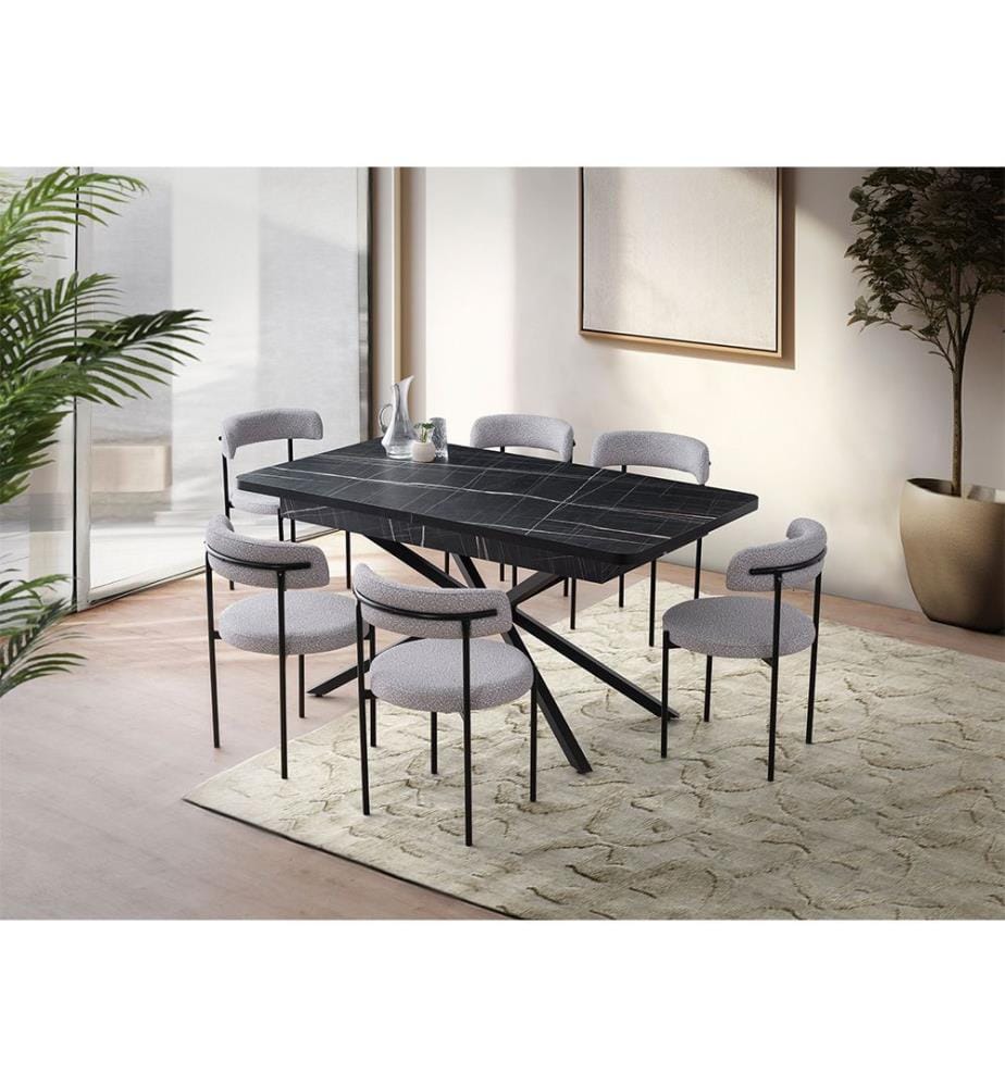 Extendable Dining Table - Black White
