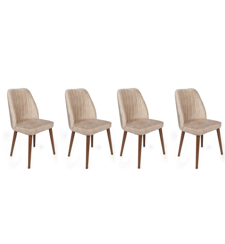 Stuhl-Set (4 Stück) - Creme Walnuss