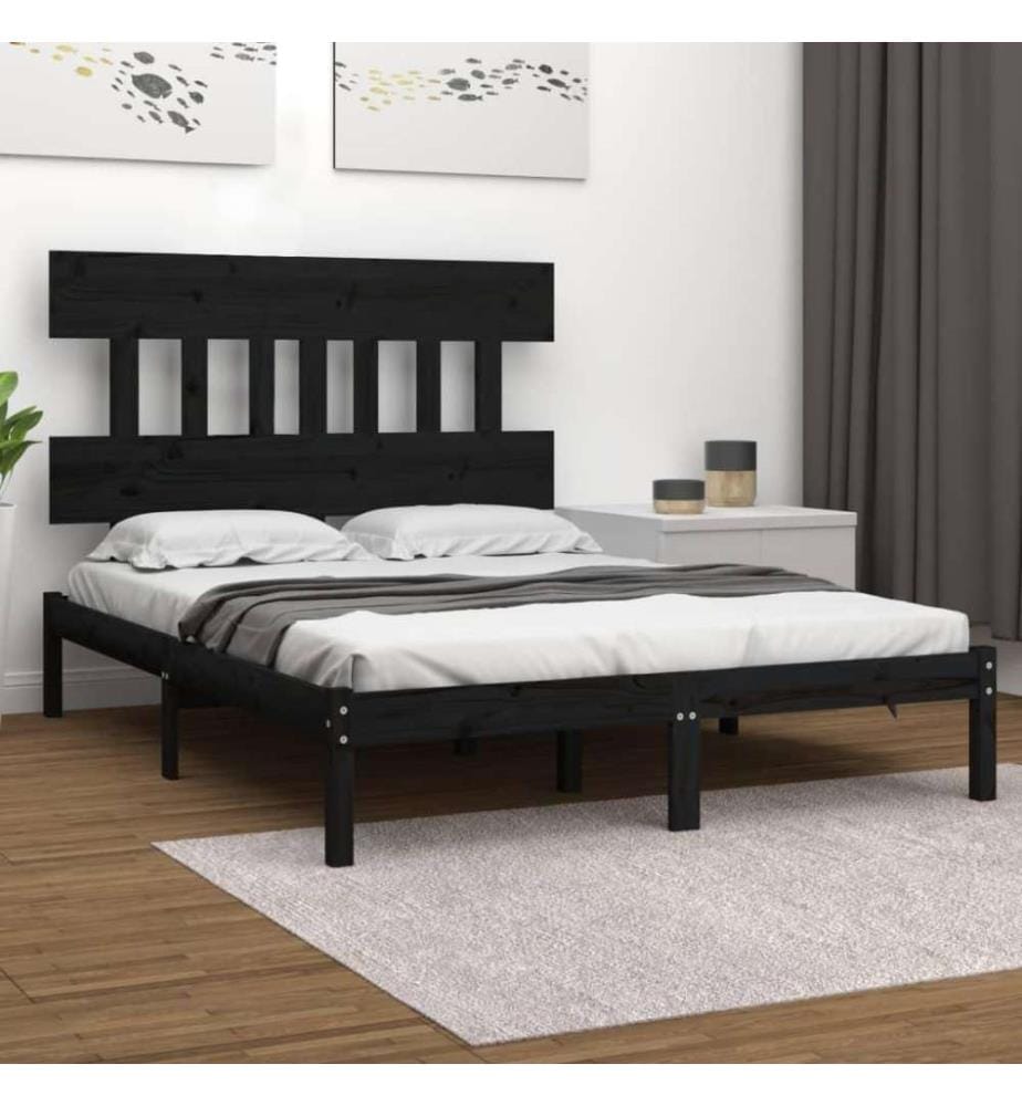 Cadre de lit Noir Bois massif 200x200 cm