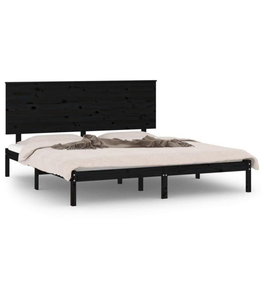 Cadre de lit Noir Bois de pin massif 200x200 cm