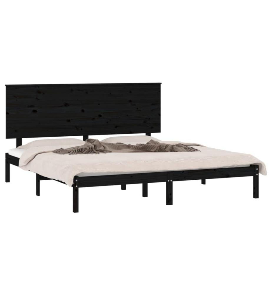 Cadre de lit Noir Bois de pin massif 200x200 cm