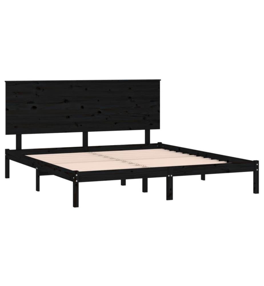 Cadre de lit Noir Bois de pin massif 200x200 cm