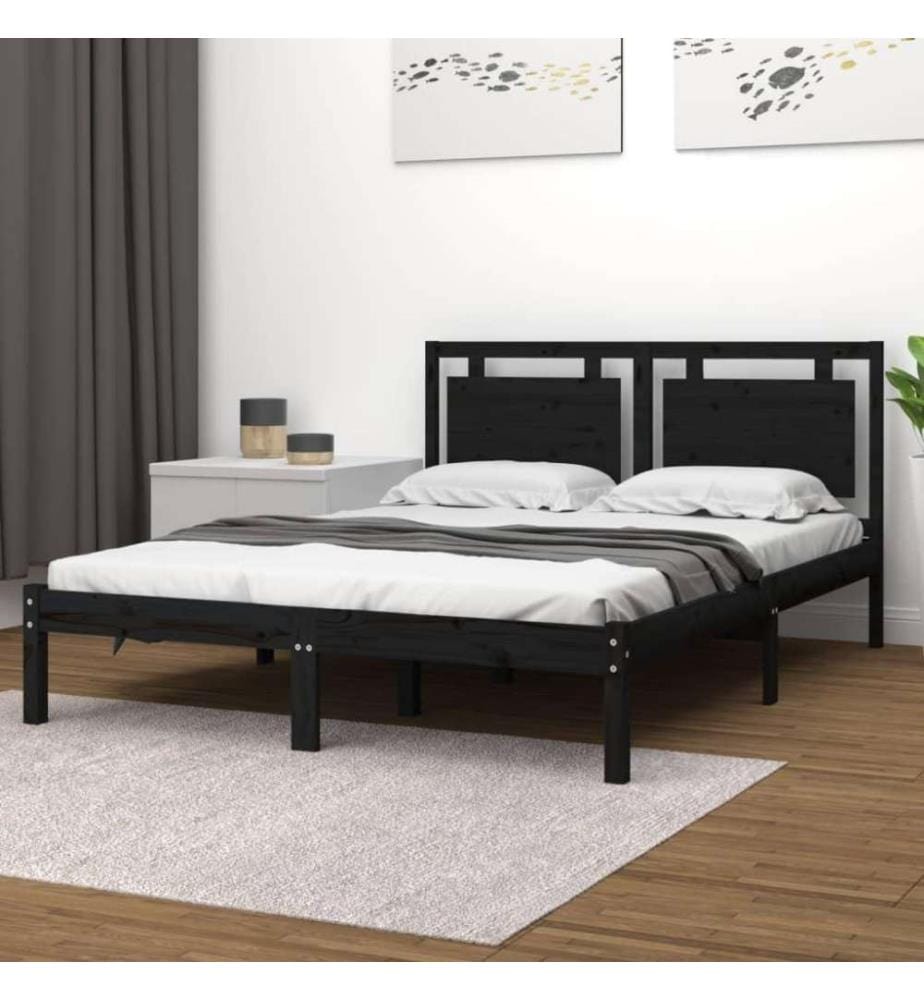 Cadre de lit Noir Bois massif 200x200 cm