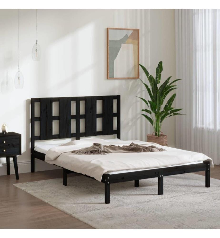Cadre de lit Noir Bois de pin massif 140x190 cm