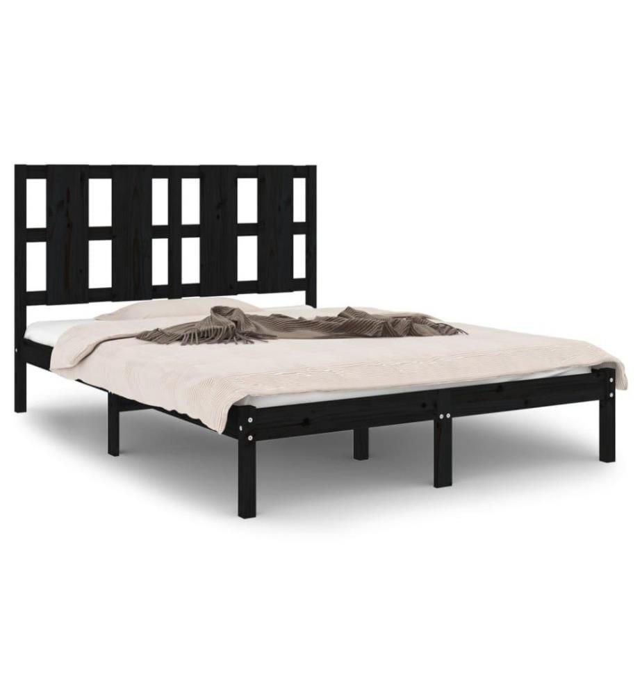 Cadre de lit Noir Bois de pin massif 140x190 cm