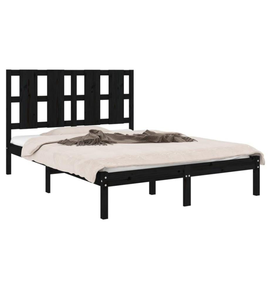 Cadre de lit Noir Bois de pin massif 140x190 cm