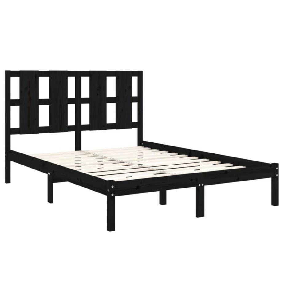 Cadre de lit Noir Bois de pin massif 140x190 cm