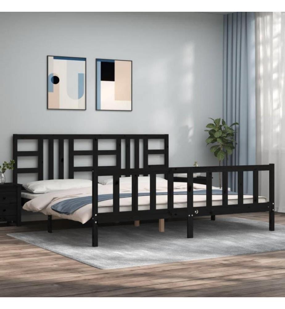 Massivholzbett mit Kopfteil Schwarz 200x200 cm