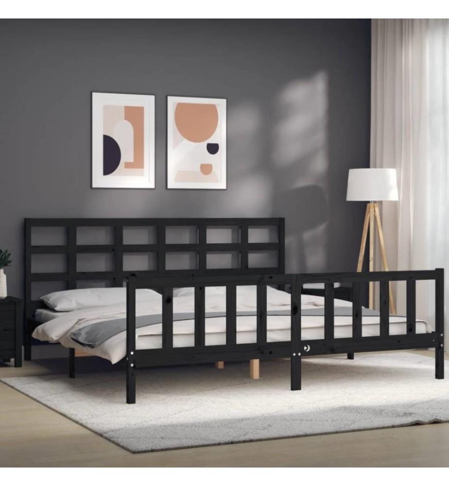 Massivholzbett mit Kopfteil Schwarz 200x200 cm