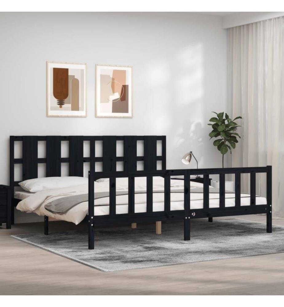 Massivholzbett mit Kopfteil Schwarz 200x200 cm