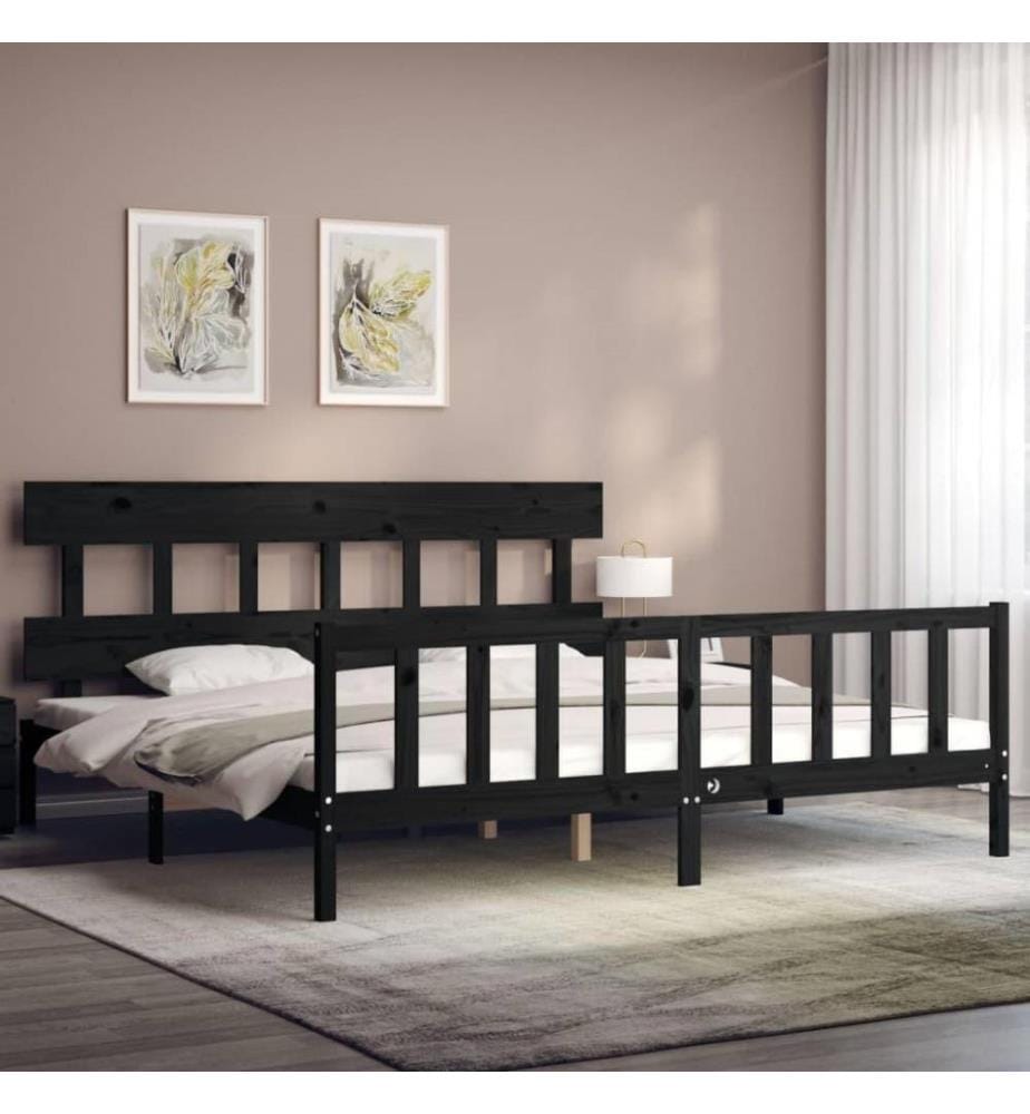 Massivholzbett mit Kopfteil Schwarz 200x200 cm