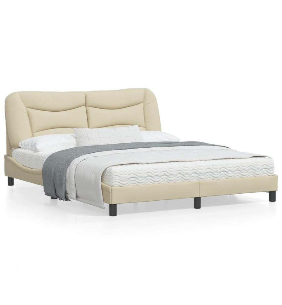 Cadre de lit avec tête de lit Crème 160 x 200 cm Tissu