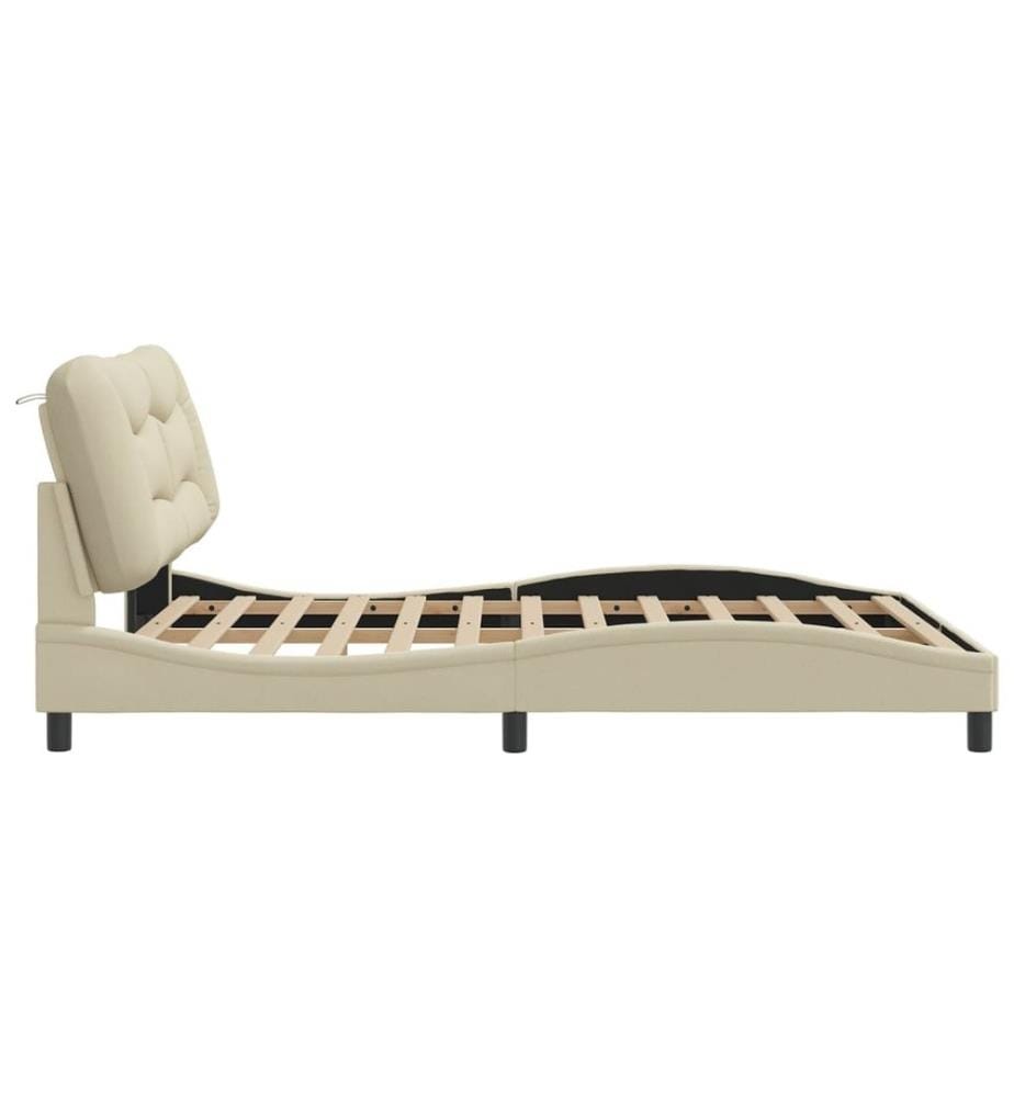 Cadre de lit avec tête de lit Crème 160 x 200 cm Tissu