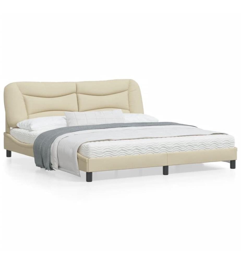 Bettgestell mit Kopfteil Creme 180x200 cm Stoff