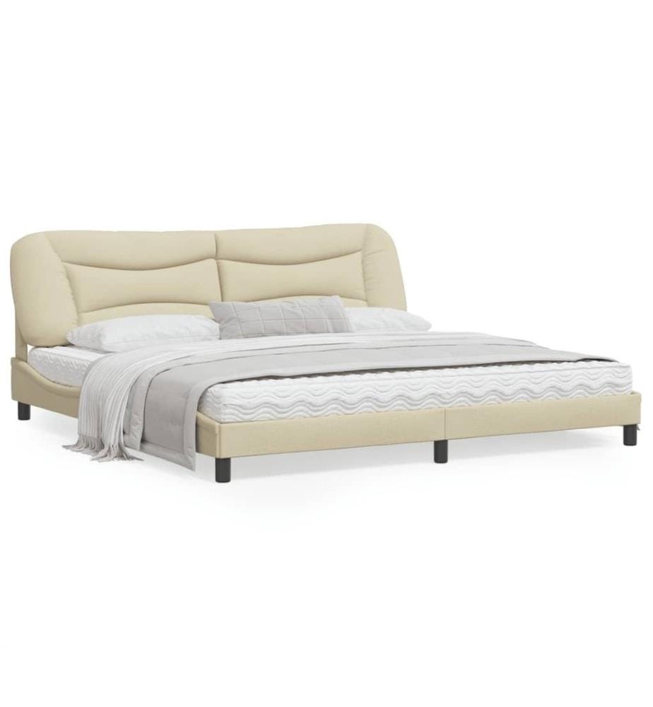 Cadre de lit avec tête de lit Crème 200 x 200 cm Tissu