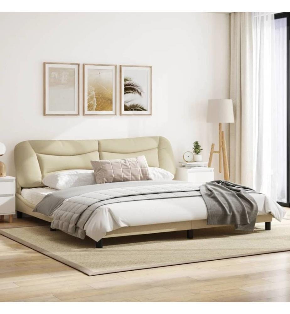 Cadre de lit avec tête de lit Crème 200 x 200 cm Tissu