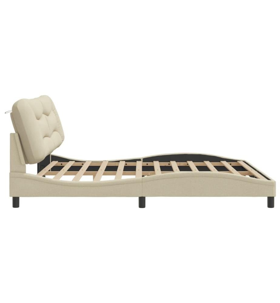 Cadre de lit avec tête de lit Crème 200 x 200 cm Tissu