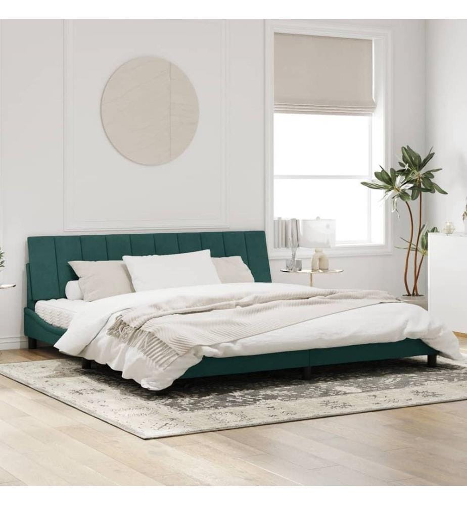 Cadre de lit avec tête de lit Vert foncé 200x200 cm Velours