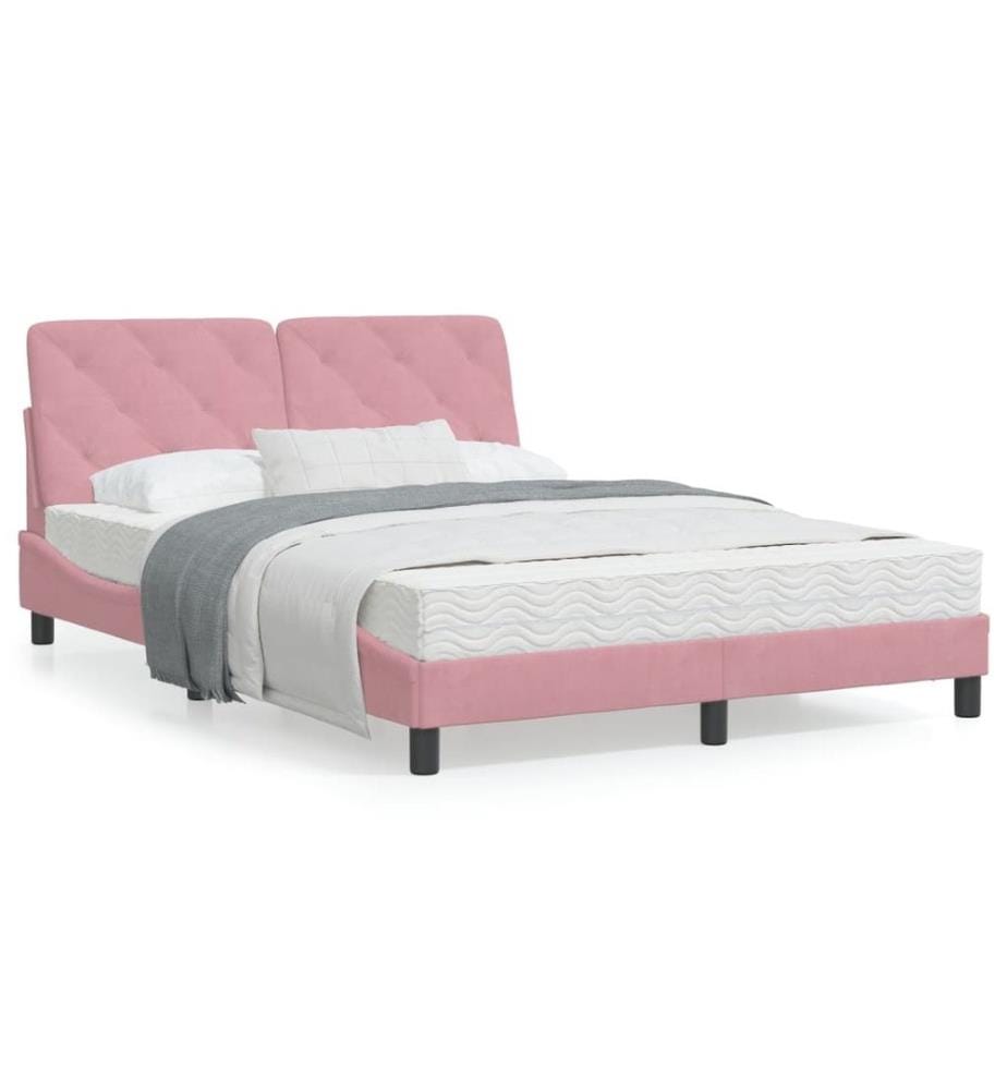 Cadre de lit avec tête de lit Rose 140x190 cm Velours