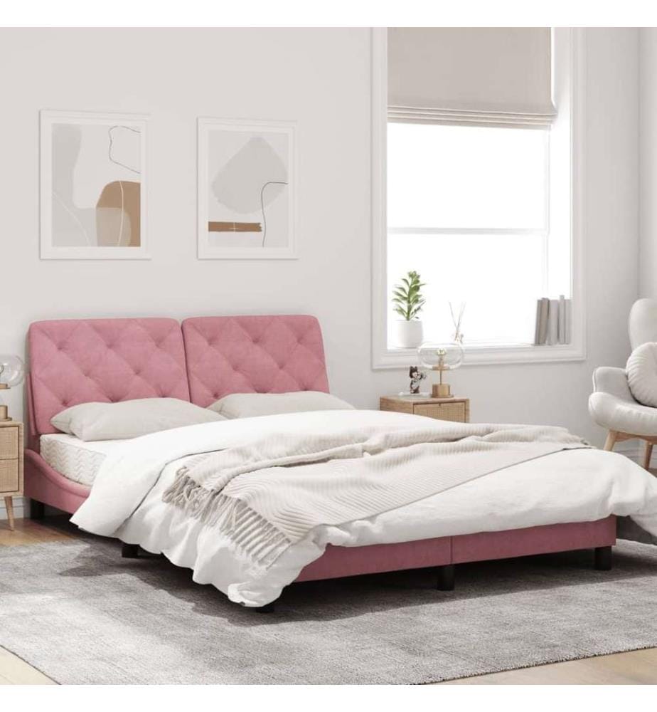 Cadre de lit avec tête de lit Rose 140x190 cm Velours