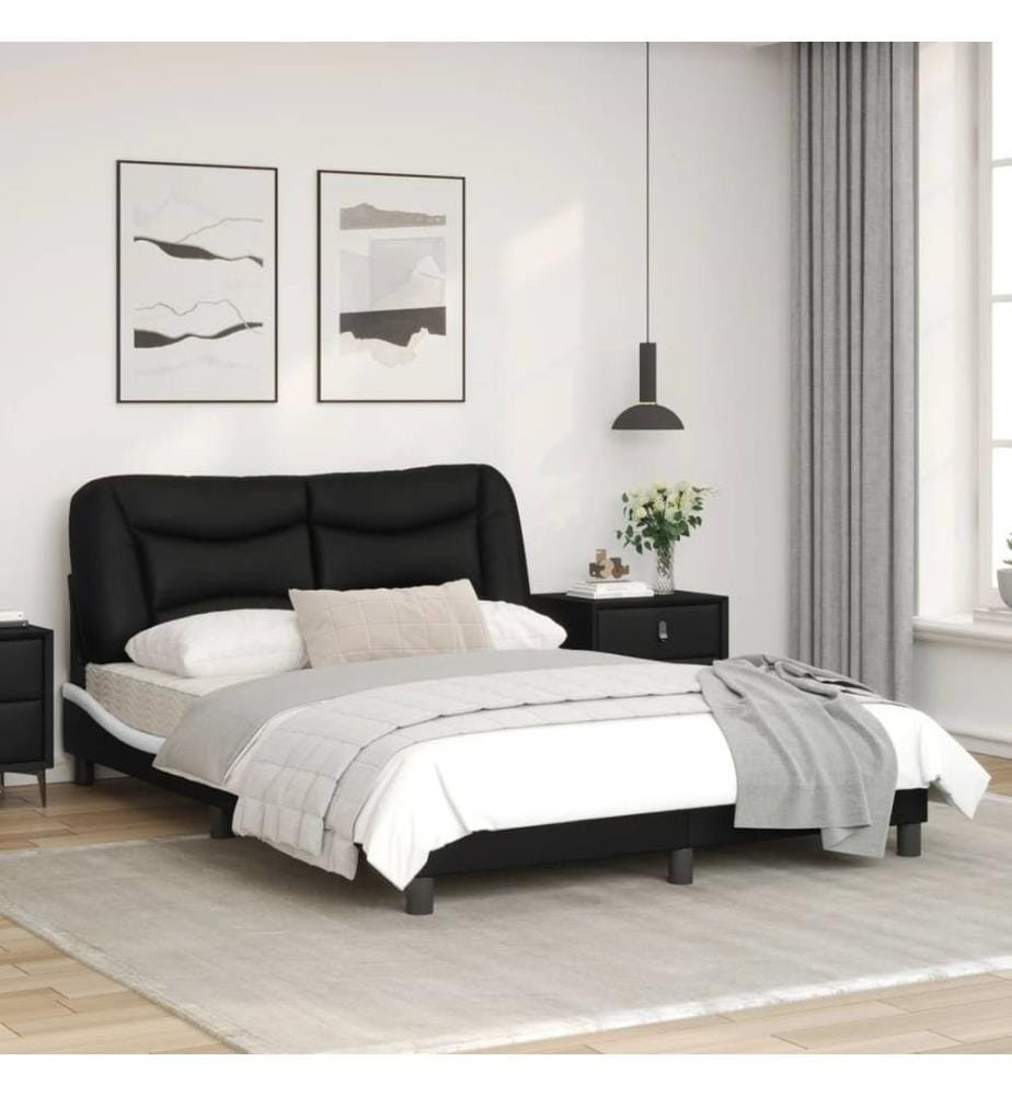 Cadre de lit et tête de lit noir et blanc 140x200 cm similicuir