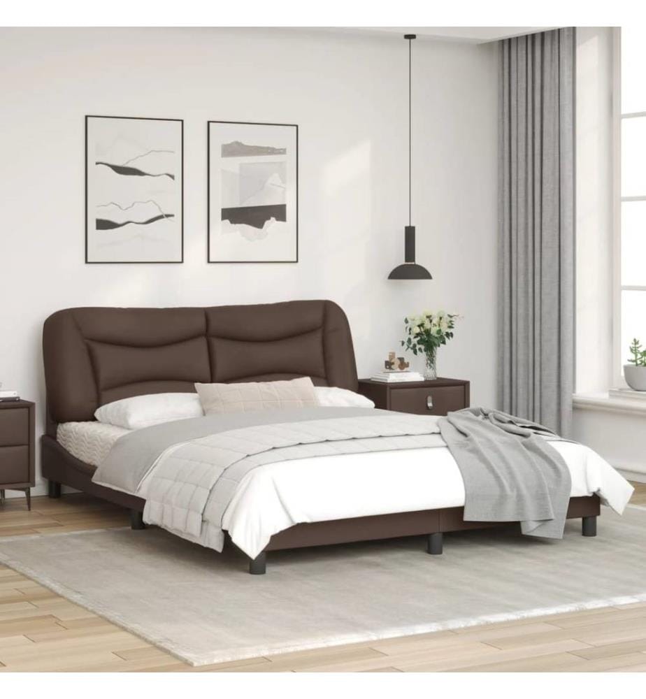 Cadre de lit avec tête de lit Marron 160x200 cm Similicuir