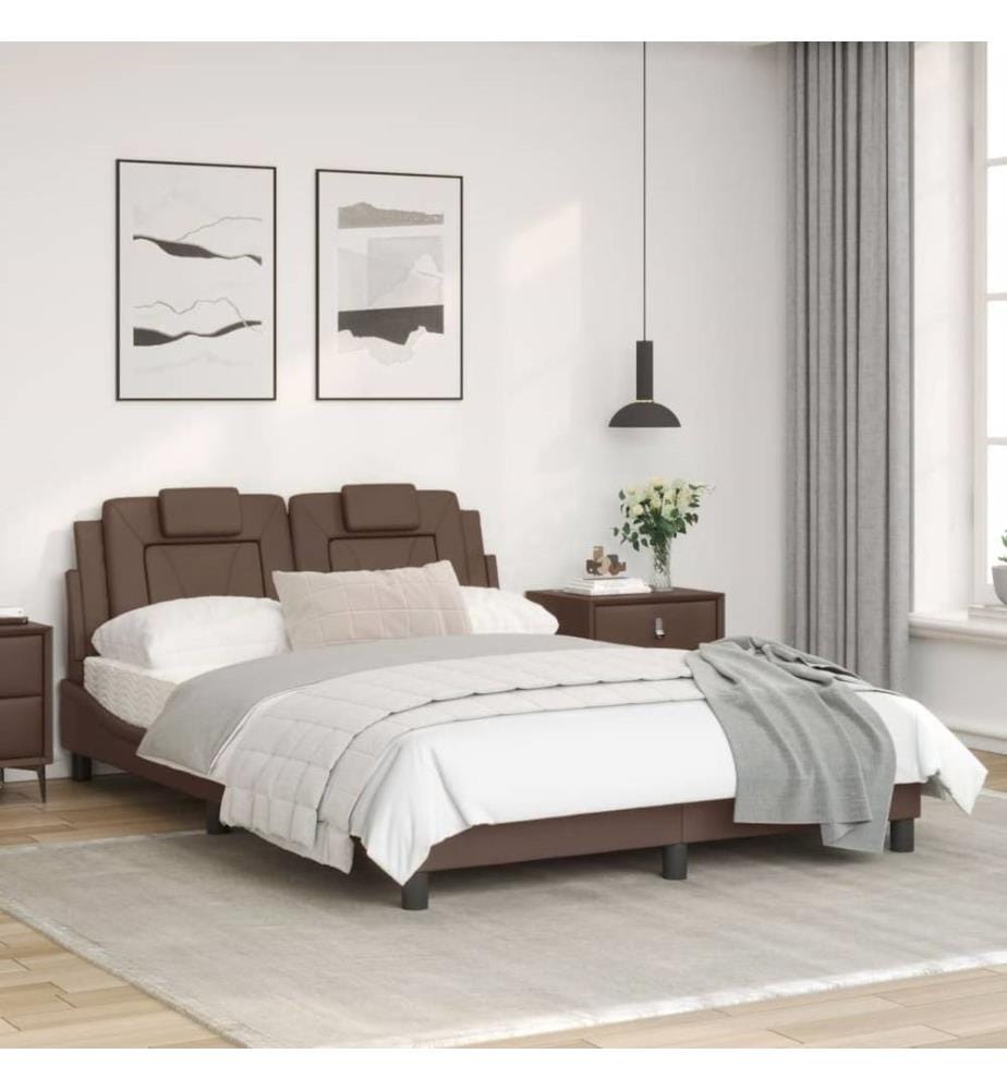 Cadre de lit avec tête de lit Marron 140x190 cm Similicuir