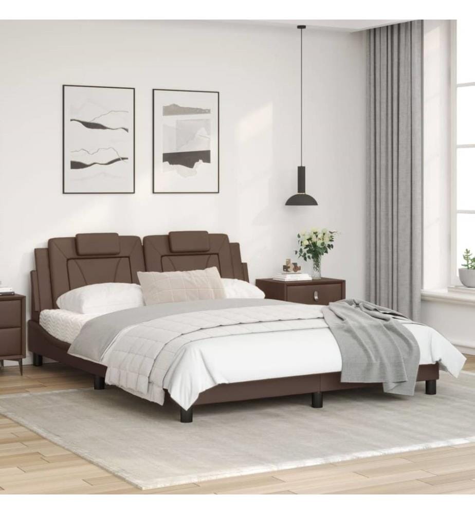 Cadre de lit avec tête de lit Marron 160x200 cm Similicuir